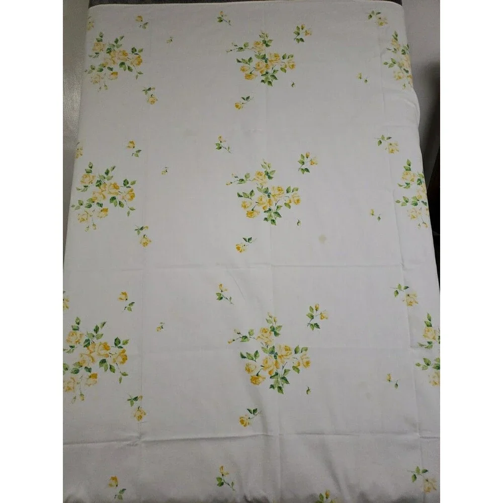 VTG Cloth Tablecloth Yellow Cabbage Rose Rectangle 54